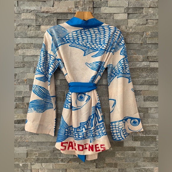 Blue Fish Swimsuit Bathing Suit Coverup Kimono Mini Dress Small - Picture 5 of 11